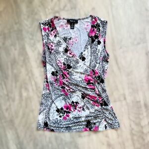 Women’s Floral Sleeveless Wrap Top - Pink and Black